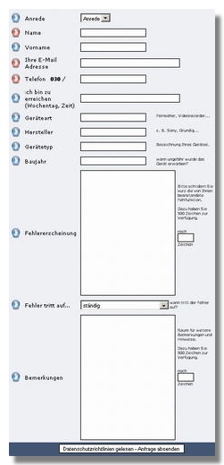 Homepage Kontaktformular