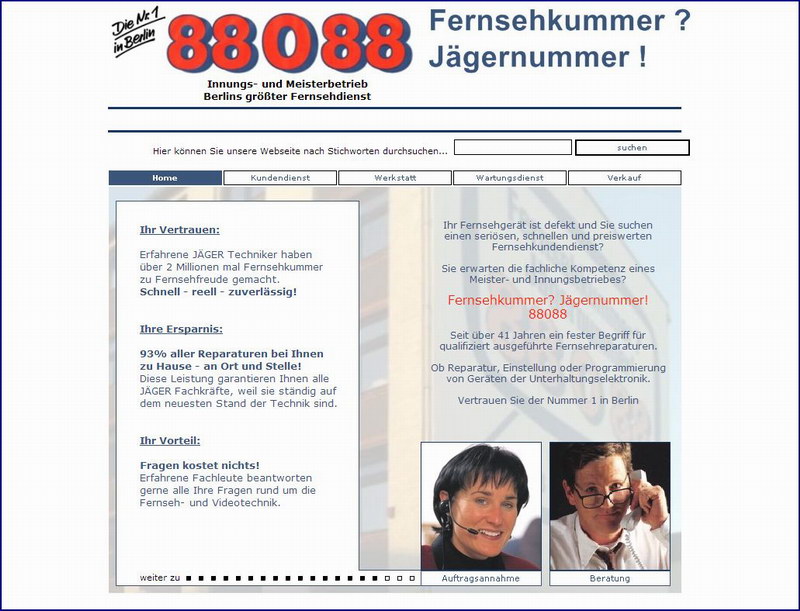 Unternehmenshomepage für einen  Fernsehreparaturdienst erstellen